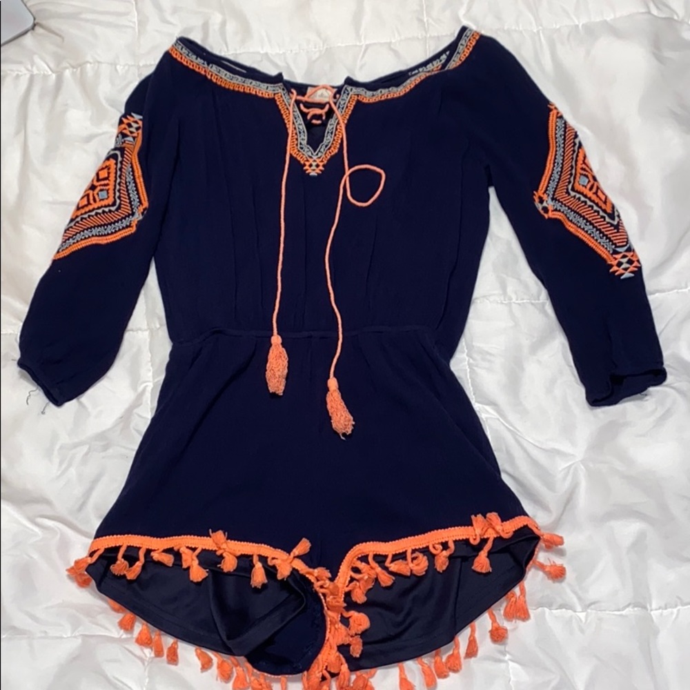 Navy and coral romper